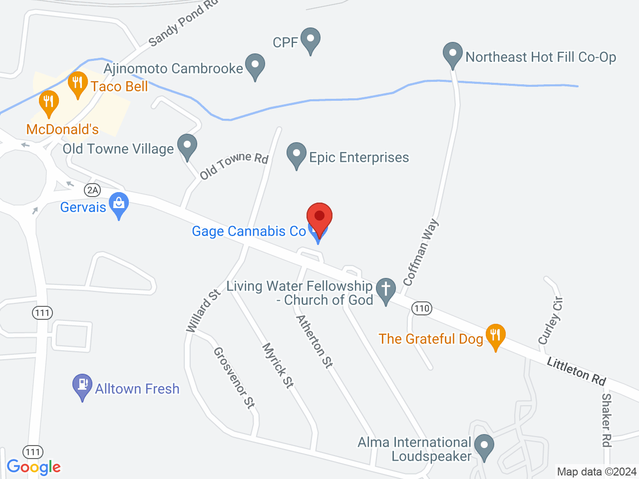 Street map for Gage Cannabis, 38 Littleton Rd., Ayer MA