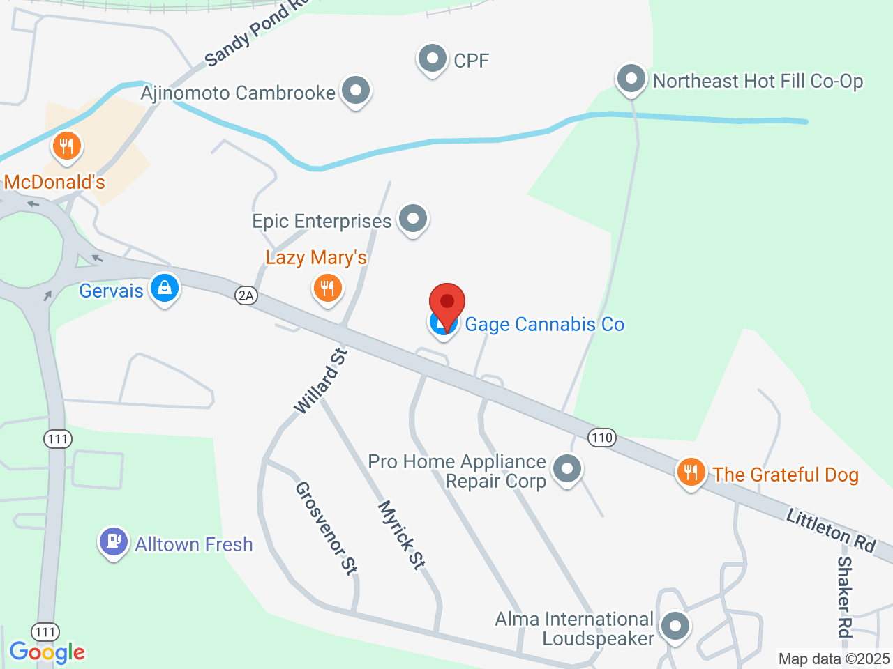 Street map for Gage Cannabis, 38 Littleton Rd., Ayer MA