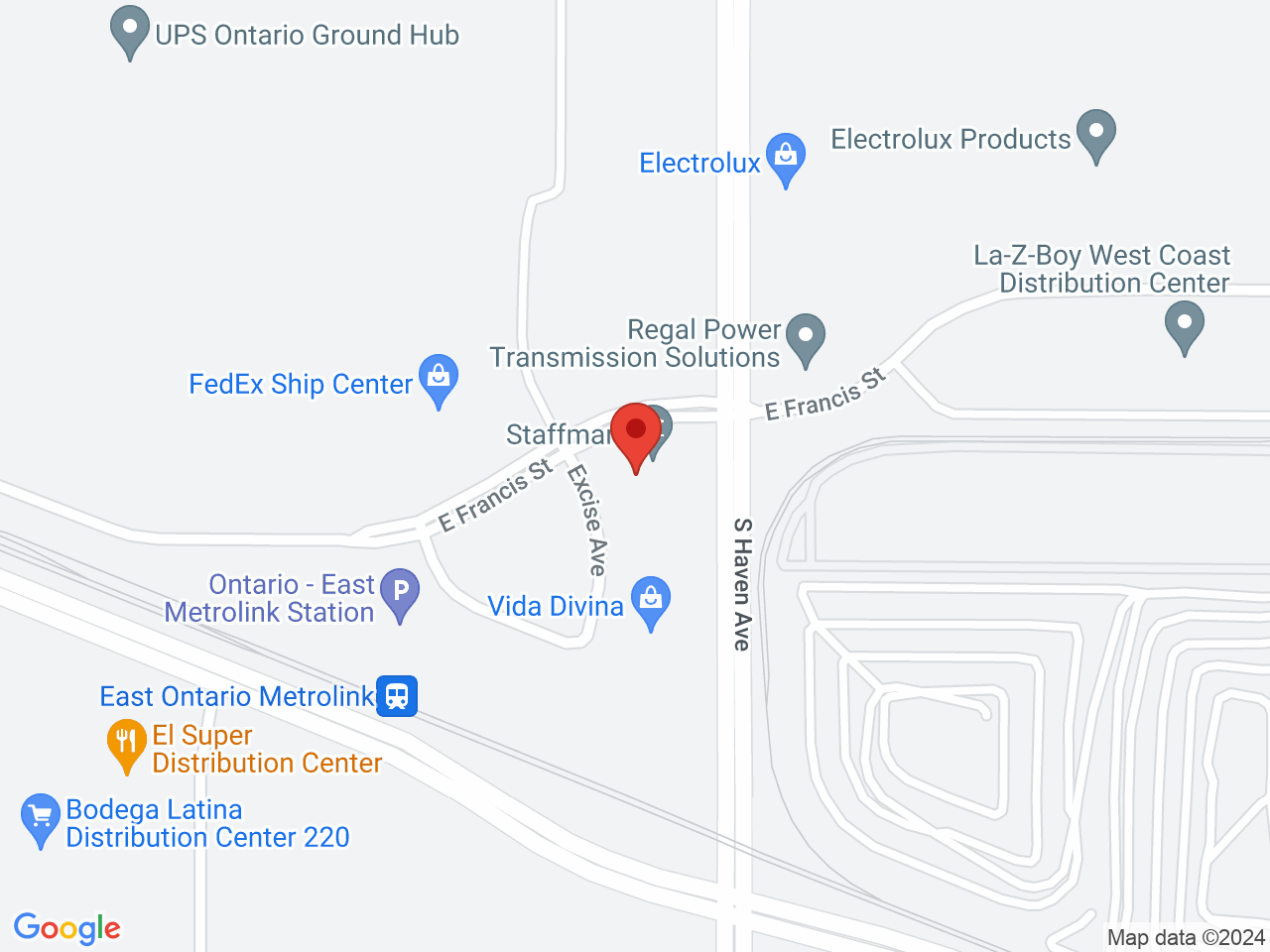 Street map for Boundless, 1801 Excise Ave STE #112, Ontario CA