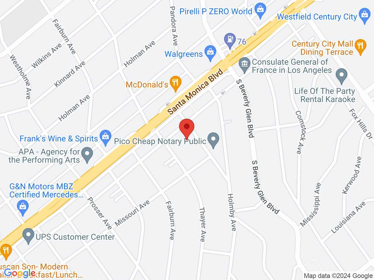 Street map for AirVape, 1823 Holmby Ave, Los Angeles CA