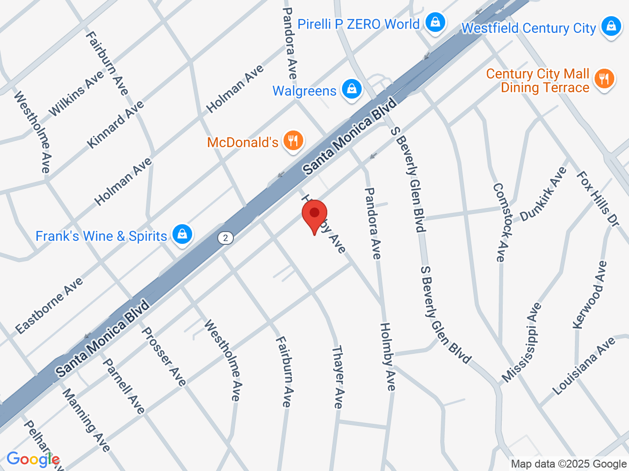 Street map for AirVape, 1823 Holmby Ave, Los Angeles CA