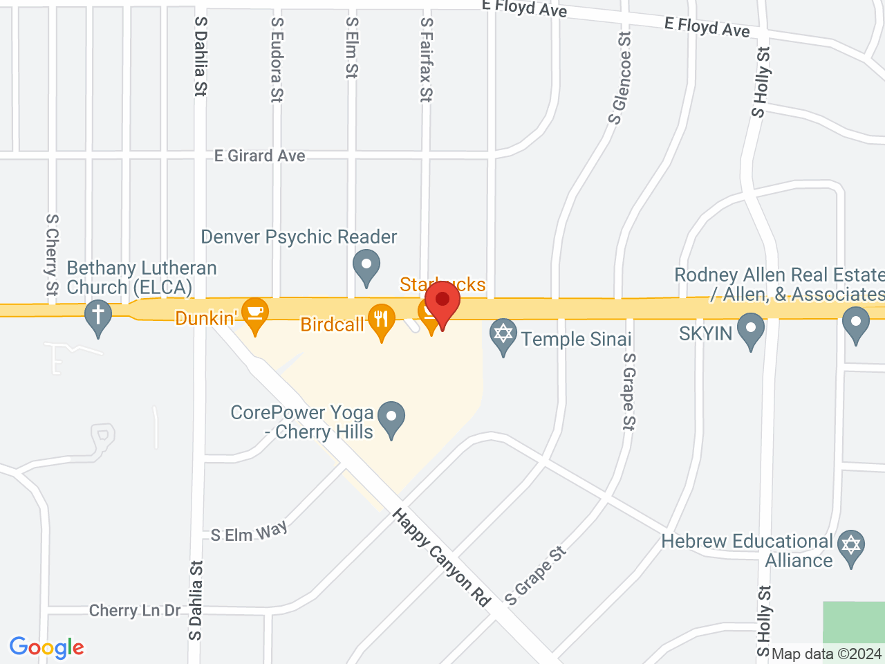 Street map for Jane West, 5082 E Hampden Ave, Denver CO