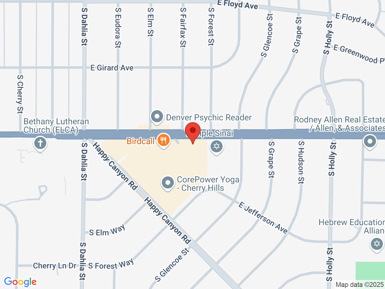 Street map for Jane West, 5082 E Hampden Ave, Denver CO