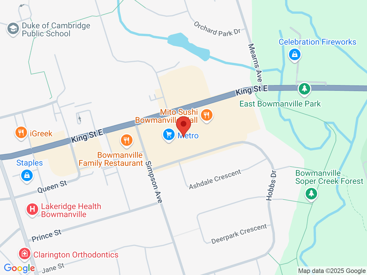 Street map for Elios Reserve, 243 King Street East, Bowmanville ON