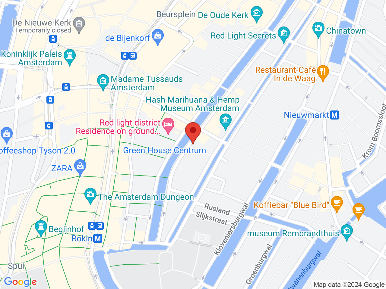 Street map for Green House Seed Co., Oudezijds Voorburgwal 191, 1012 EW, Amsterdam 