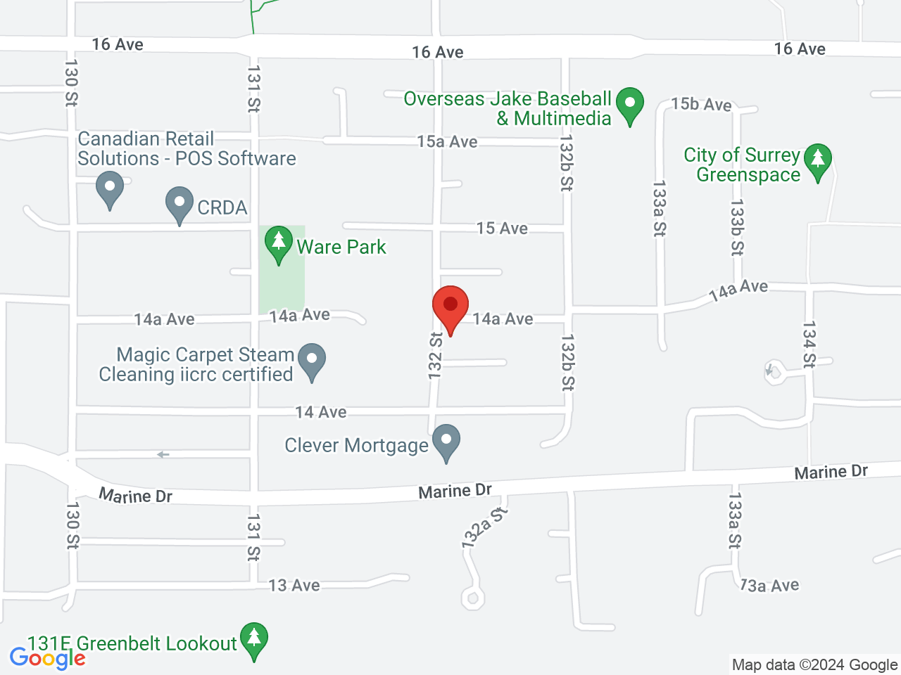 Street map for White Rabbit OG, 13214 14a Ave, Surrey BC