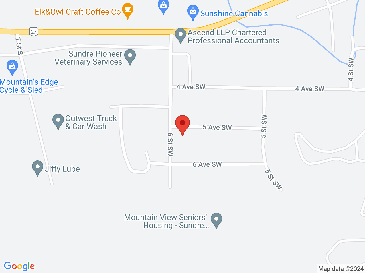 Street map for Queen of Bud, 819 5 Ave SW, Sundre AB