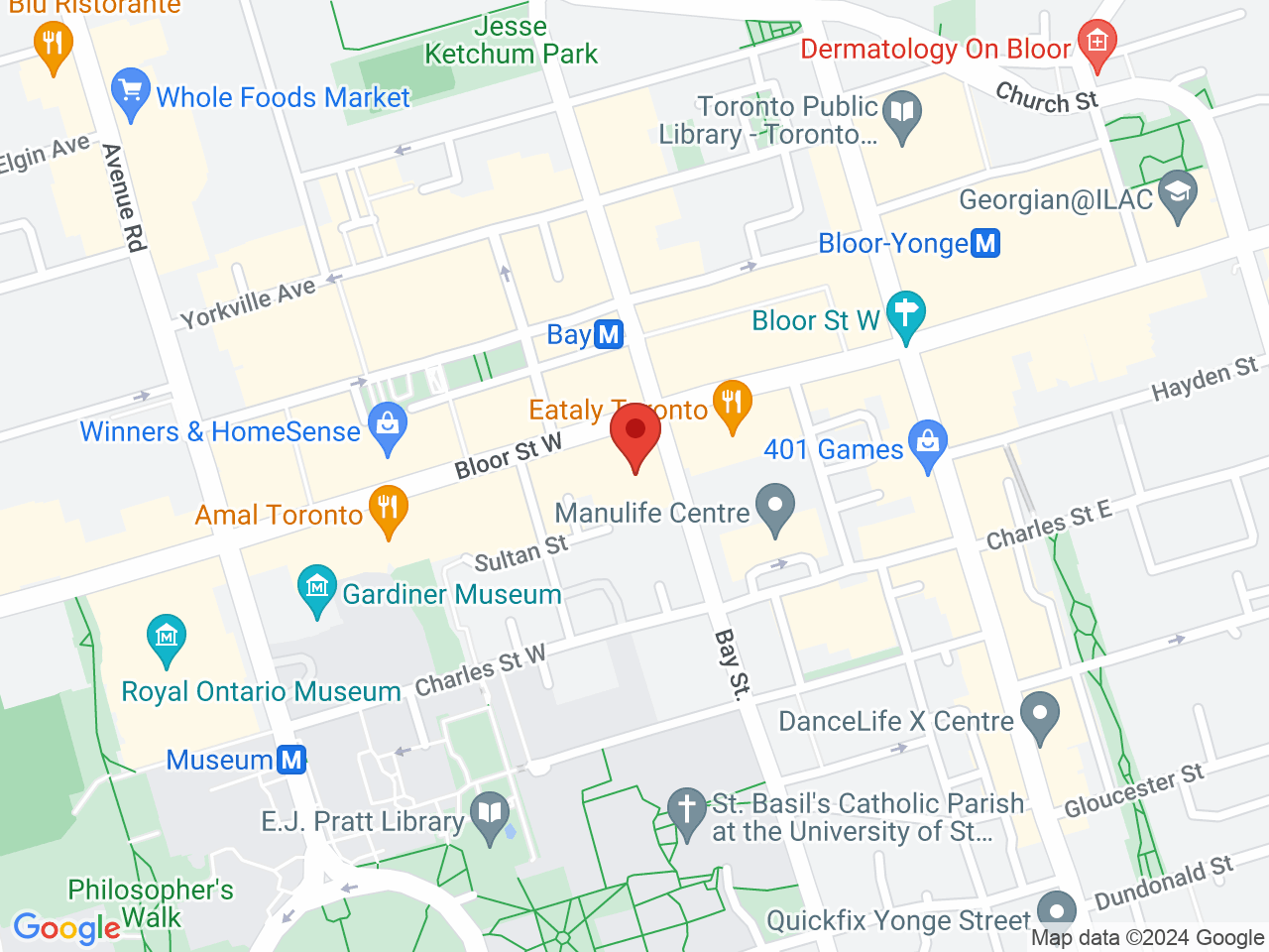 Street map for Pura Vida, 77 Bloor St W, Toronto ON