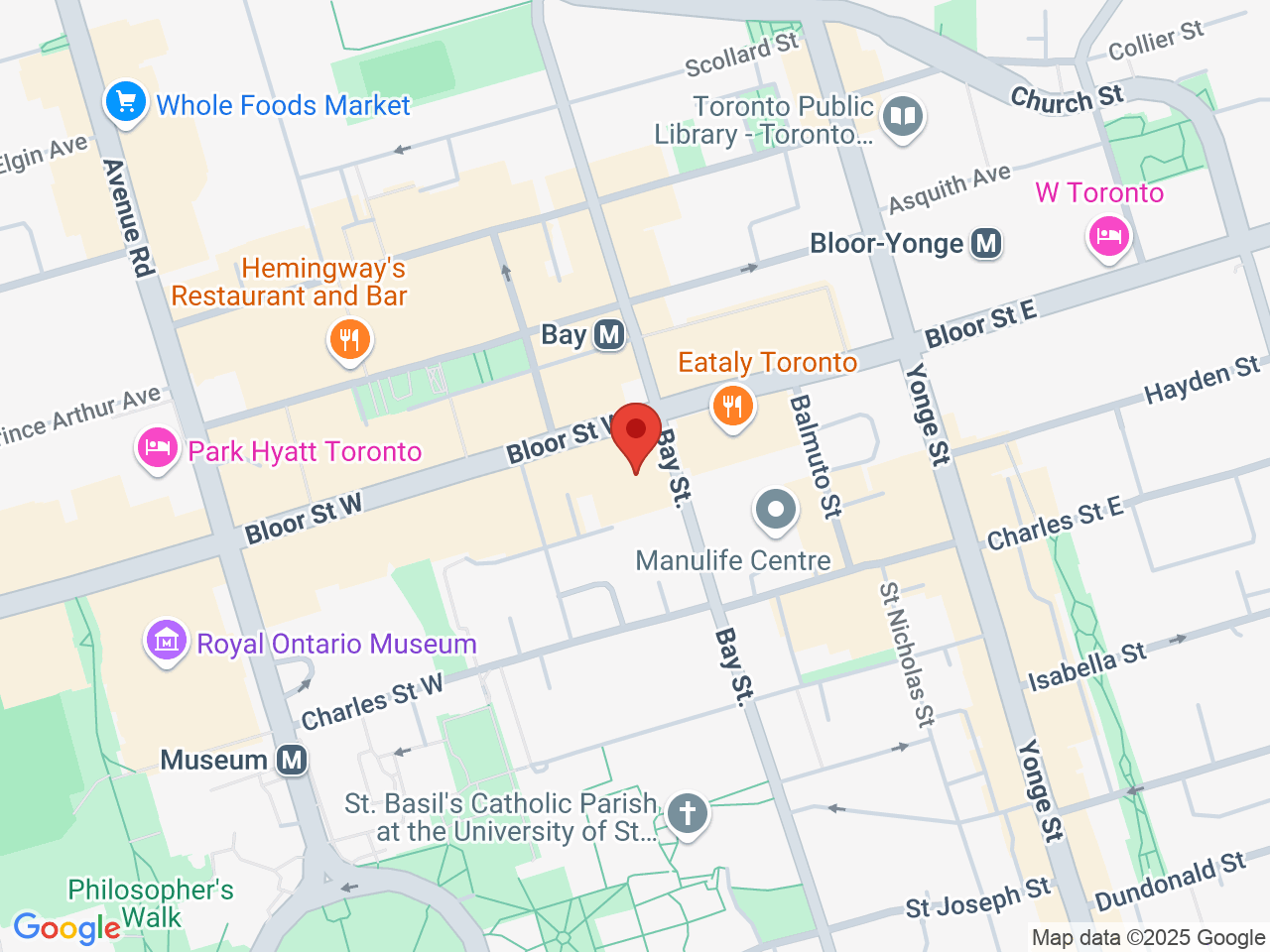 Street map for Pura Vida, 77 Bloor St W, Toronto ON