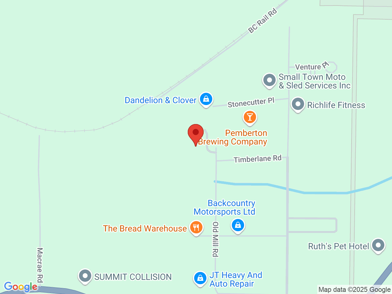 Street map for Coast Mountain Cannabis, 7339 Old Mill Rd, Pemberton BC