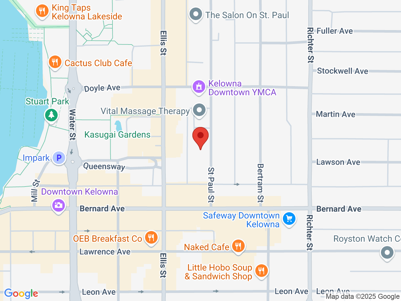 Street map for Juicy Hoots, 1450 St. Paul St, Kelowna BC