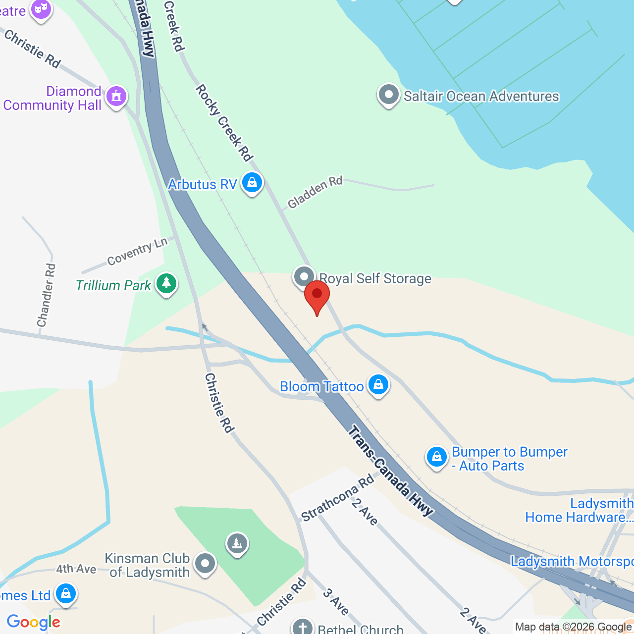 Street map for QUAD Farmers, 6 - 1160 Rocky Creek Rd, Ladysmith BC