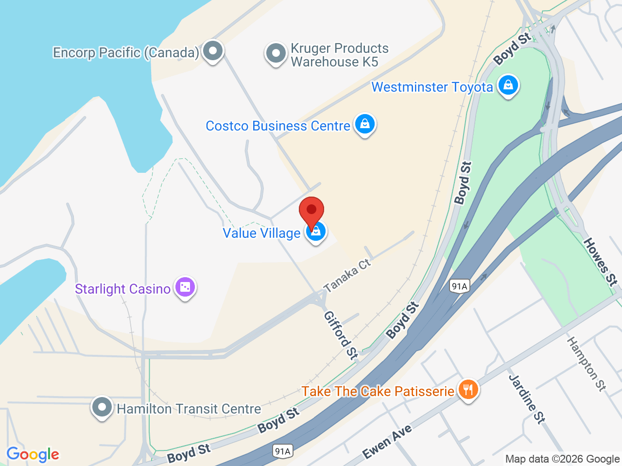 Street map for Biggies, 1135 Tanaka Ct Suite 120, New Westminster BC