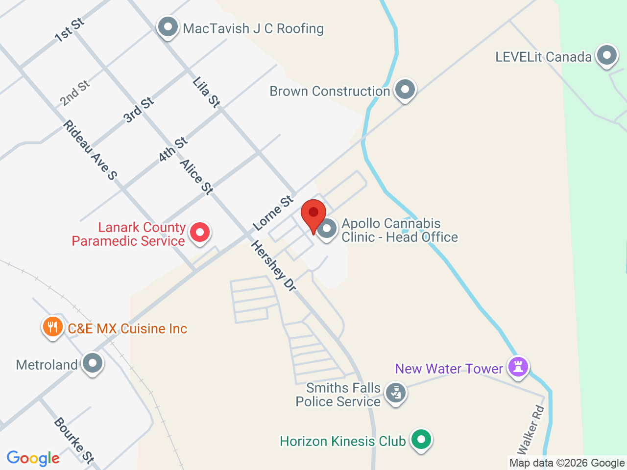 Street map for Deelish, 1 Hershey Dr, Smiths Falls ON